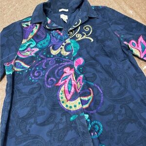 Chico's Navy and Multicolor Paisley Shirt
